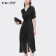 European station trendy temperament V-neck dress summer new short-sleeved mid-waist slim-fit ruffled A-line skirt