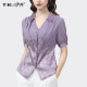 Design satin stitching chiffon shirt short-sleeved slim fit top 2023 summer new chic color shirt