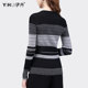 Knitwear women's long-sleeved spring, autumn and winter striped design cross v-neck sweater bottoming shirt thin section outerwear top