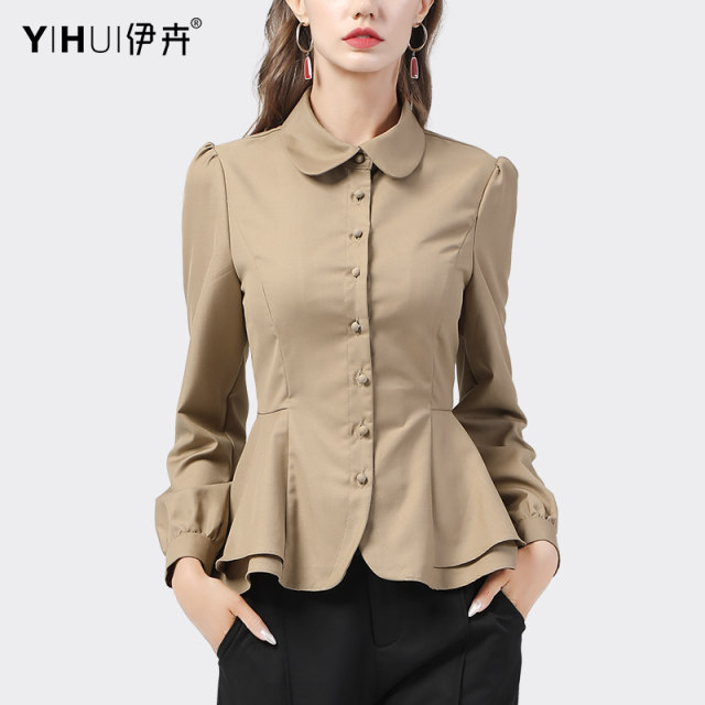 Shirt Slim Slim Tops High-end Women's Long-sleeved Shirt Professional Spring New Waist Slim Temperament ol Base