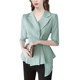 2023 Summer French Workplace Commuter Suit Collar Three-quarter Sleeve Shirt Femininity Waist Top Irregular Shirt