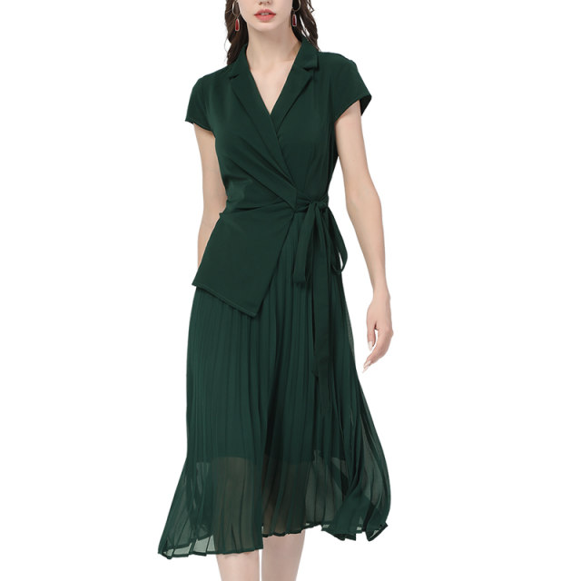 European and American professional suit dress women's summer new Hepburn style slim pleated mid-length skirt