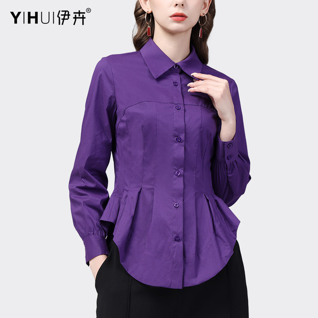 European design sense irregular shirt women's spring new slim fit and thin temperament shirt polo collar chic top