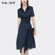 European station pleated design sense mid-length skirt summer new short-sleeved OL temperament thin dress female all-match