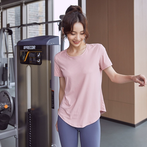 Дышащая спортивная тонкая цветная футболка для спортзала для йоги, свободный крой, для бега, популярно в интернете, по фигуре, короткий рукав