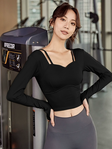 Спортивный топ с чашечками, приталенный лонгслив, комплект для тренировок, осенняя одежда для йоги, для бега