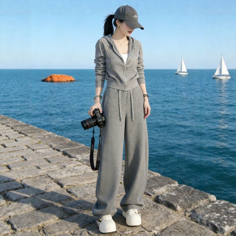 High-End Sportswear Suit for Women in Spring and Autumn, Loose and Slimming, Korean Style Fashionable Hooded Sweatshirt, Casual Two-Piece Set for Running High-End Sportswear Suit for Women in Spring and Autumn, Loose and Slimming, Korean Style Fashionable Hooded Sweatshirt, Casual Two-Piece Set for Running