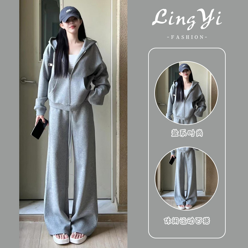 Pure Cotton Sportswear Suit for Women, Autumn Student Korean Style Loose Slimming Fashionable Sweatshirt Casual Two-Piece Set Running Trend