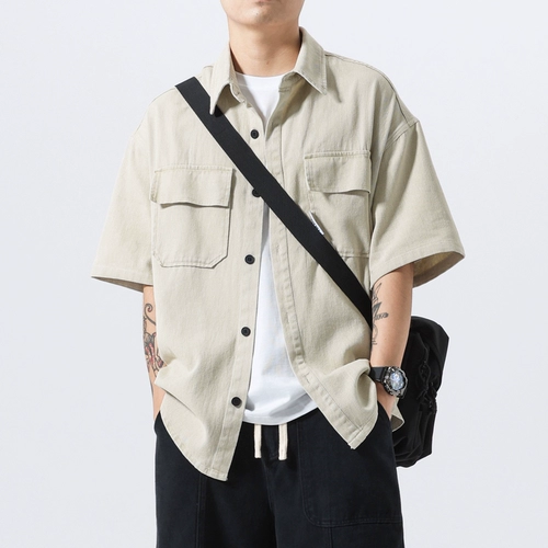 Летняя ретро японская рубашка, короткий рукав, оверсайз