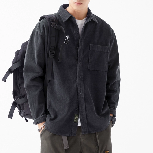 Вельветовый лонгслив, японская ретро демисезонная рубашка для отдыха, оверсайз, осенний