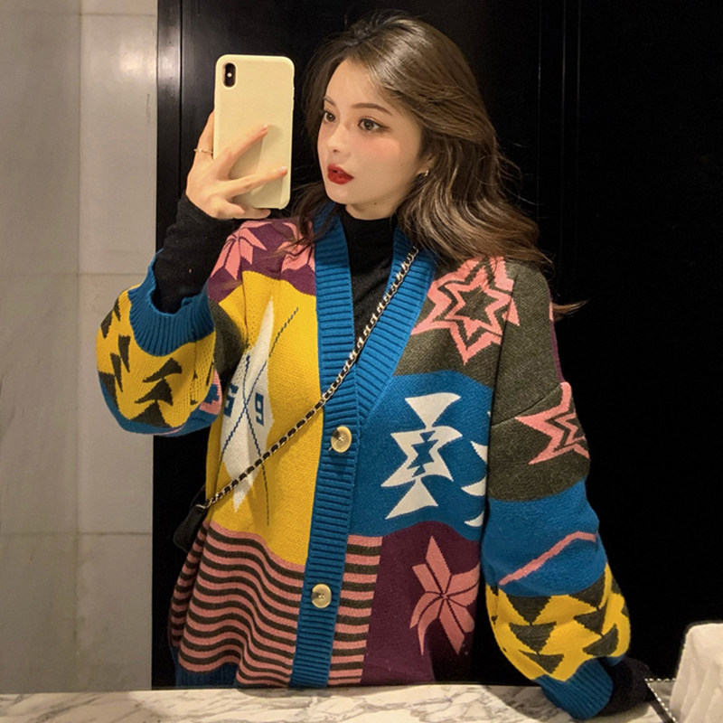 2020 Autumn Winter New Knit Cardiovert Sweater Woman Little Scents Outside of the Korean version Loose Thickened Coat in thickened jacket