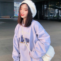 Purple Round Collar Jacket Head Sweatshirt Woman 2021 Spring Dress New Salt Tie Net Red Burst Port Wind Chic Loose Korean version of the wave