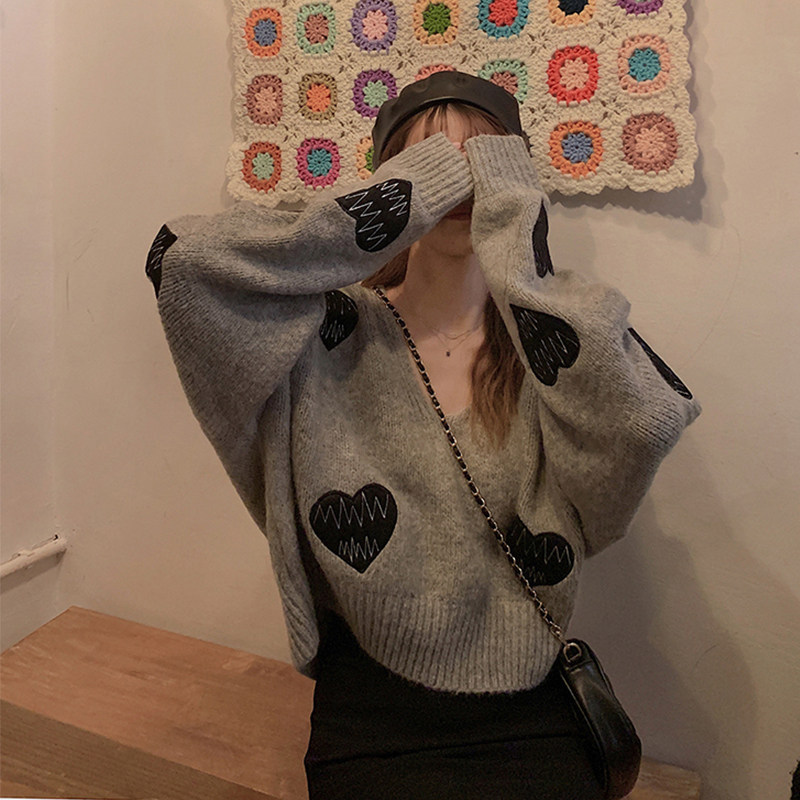 2020 Tyufit new V neckline headsets women's day department ancient with Korean version loose and lazy wind long sleeve needling jersey