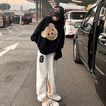 Salt Department Round collar plus suede Little Bear Weater Women 2021 Chunqiu New Web Red Burst Money Loose Korean Edition Lazy Wind Lovers