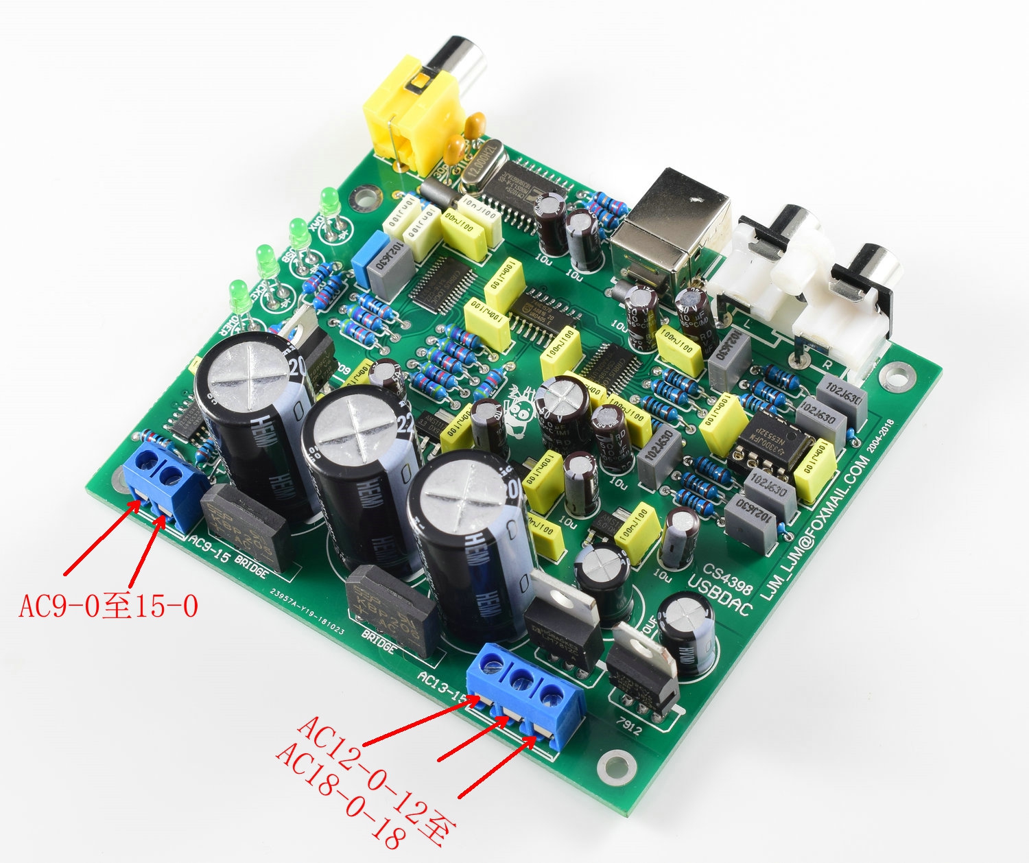 CS4398 DAC with USB coaxial 24 192K decoder chip soldered parts optional