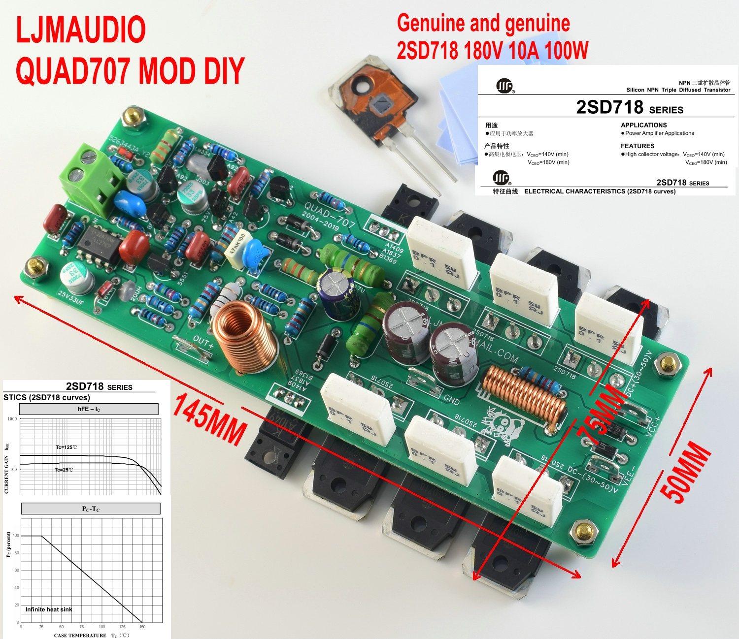 2PCS QUAD707 British Classic Verstärker 125W 8R, 250W 4R Stereo Audio DC +- 45V – Detail 3