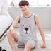 Bông đồ ngủ vest mens mùa hè loose-fitting Hàn Quốc phiên bản có thể mặc quần short mùa hè lớn mens cậu bé phù hợp. 