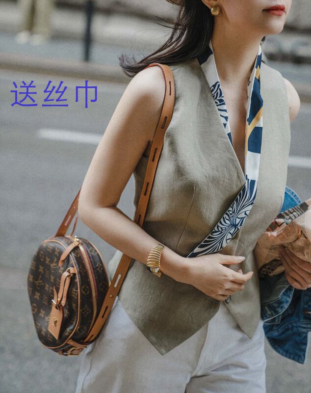 Elegant Women's Summer Thin Linen Short Vest with a Knot on the Back, Same Style as the Blogger's Fashion