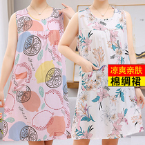 Womens loose cotton nightgown middle-aged and elderly large size Fattening summer thin artificial cotton long knee home wear