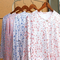 Middle aged and elderly long sleeve cardigan women cotton loose thin size pajamas mother air conditioning base shirt spring single piece