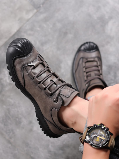 PLOVER Men's Shoes 2025 New Genuine Leather Shoes Outdoor Shoes Casual Shoes Inner Heightening Shoes Soft Sole Anti-Slip Hiking Shoes