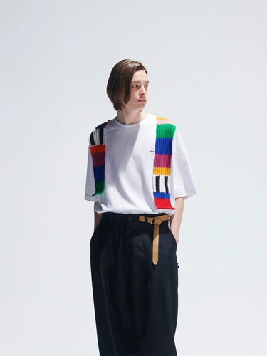 EAFINETAL. Цветной дизайнерский свитер, футболка с коротким рукавом, с вышивкой, круглый воротник