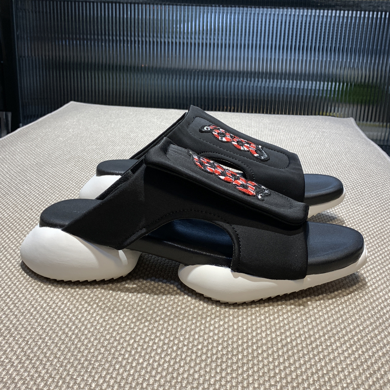 Dark Style Ro12Y3 Horseshoe Slippers for Women, Elastic Fabric, Velcro, Thick-Soled Height-Increasing Sports Sandals, Snake-Pattern Beach Shoes