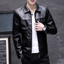 2021 New Youth leather jacket spring and autumn thin trend Korean slim handsome leather jacket lapel men