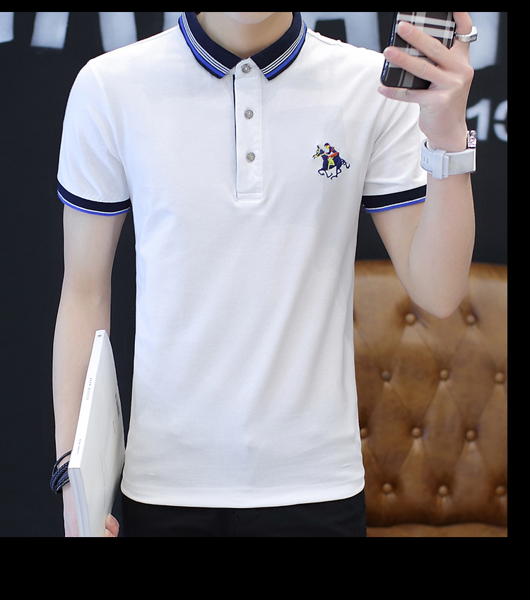 Áo thun nam tay ngắn mùa hè Ve áo cotton Mercerized Cổ áo Cotton Top Paul Slim Áo chống mùa Khuyến mãi áo polo form rộng
