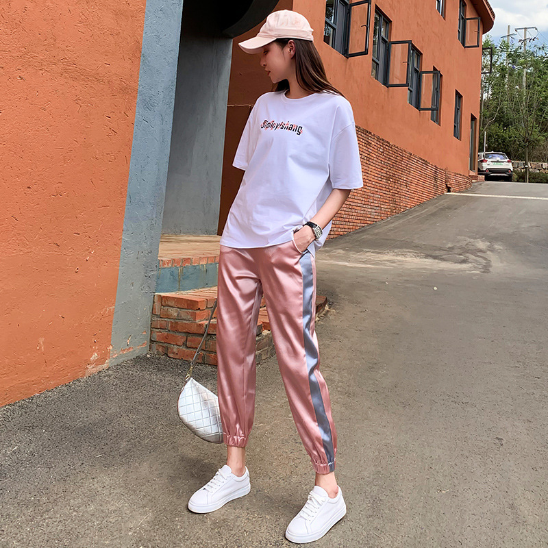 Sports and leisure suit women's fashion brand thin fashion 2021 summer small temperament ice silk two-piece set Foreign school