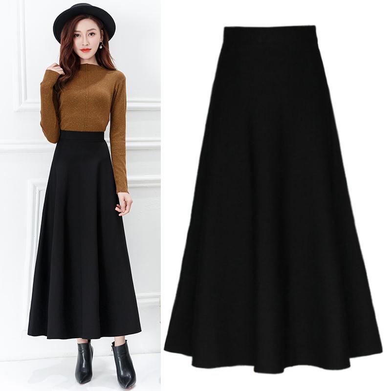 Four Seasons Spring and Autumn Korean Style New High-Waisted A-Line Skirt Elastic Waist Half Skirt Versatile Slimming Square Dance Flared Skirt