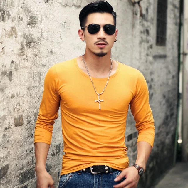 màu tinh khiết áo phía dưới cổ áo trái tim gà mens dài sleevet t-shirt máu màu yên tĩnh phiên bản sạch của mùa thu áo khoác mens đồ lót đất v.