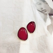 925 white ear pin red earrings agate vintage French niche elegant versatile earring allergy stud earrings female