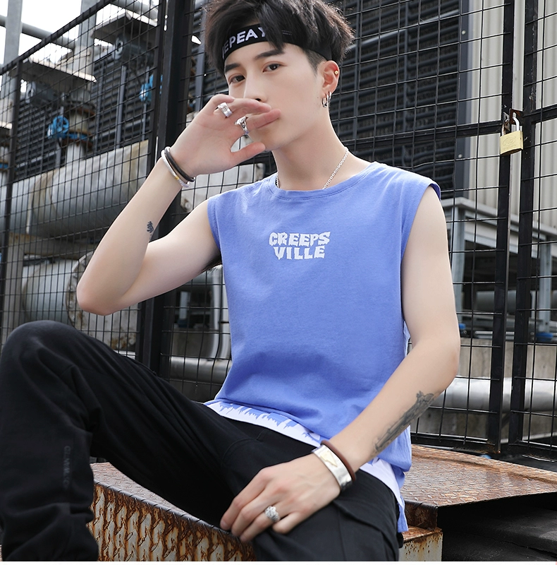 Băng lụa nam vest thương hiệu thể thao thể thao không tay áo thun cotton thoáng khí vest vai mùa hè cá tính mặc xu hướng - Áo vest cotton ao khoac vest nam