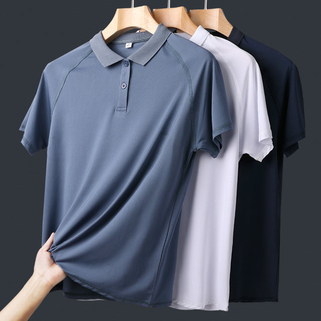 Ice silk short-sleeved T-shirt men's dad summer lapel T-shirt summer middle-aged polo collar middle-aged and elderly men's tops