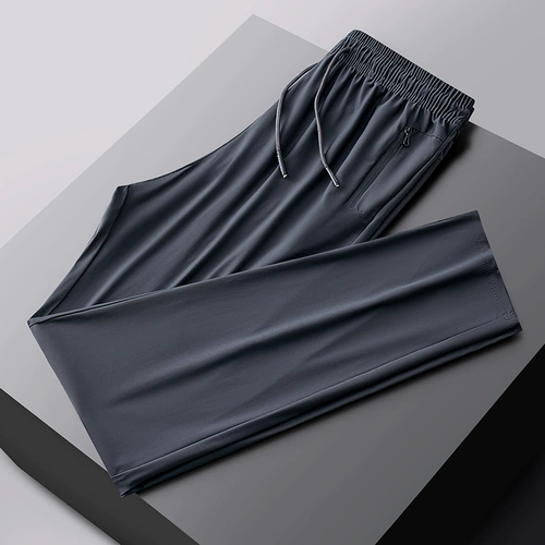 Дыхательная шелковая ткань, летние тонкие спортивные быстросохнущие штаны, свободный прямой крой