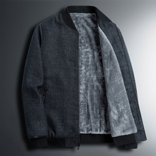 爸爸装冬装外套中老年男装加绒加厚呢子夹克