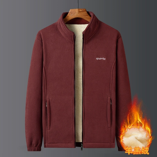 Папина флисовая осенне-зимняя флисовая толстовка для мужчин на молнии 𫔀открытая 𫔭рубашка из флиса для среднего возраста с имитацией топа из шерпы