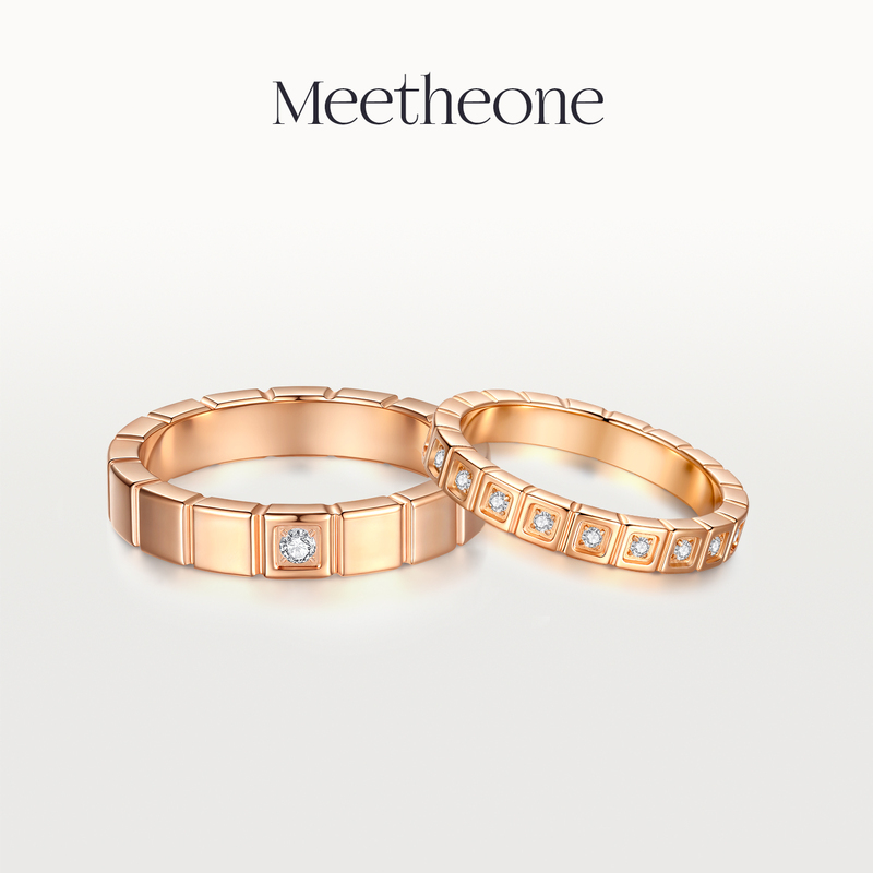 Small Ice Cube Ring Couple Rings Men and Women Diamond Wedding Ring 18K Rose Gold Plain Band Niche Design High-End Feel
