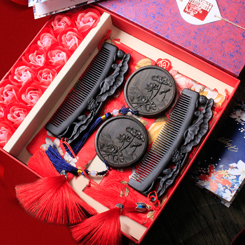 Wedding Wood Comb Mirror Comb Suit Wedding Celebration Wedding Wedding Dowry Wedding Dowry Couple of Honolulu Marriage to the combi box comb