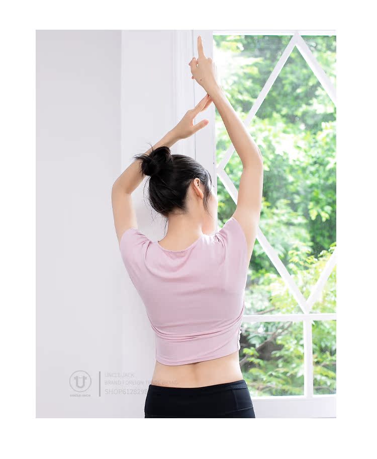Áo thun thể thao nữ 18 điểm mùa hè chạy nhanh tay áo ngắn yoga Áo thun bó sát tập thể dục V-cổ yoga che quần áo áo thể thao có cổ