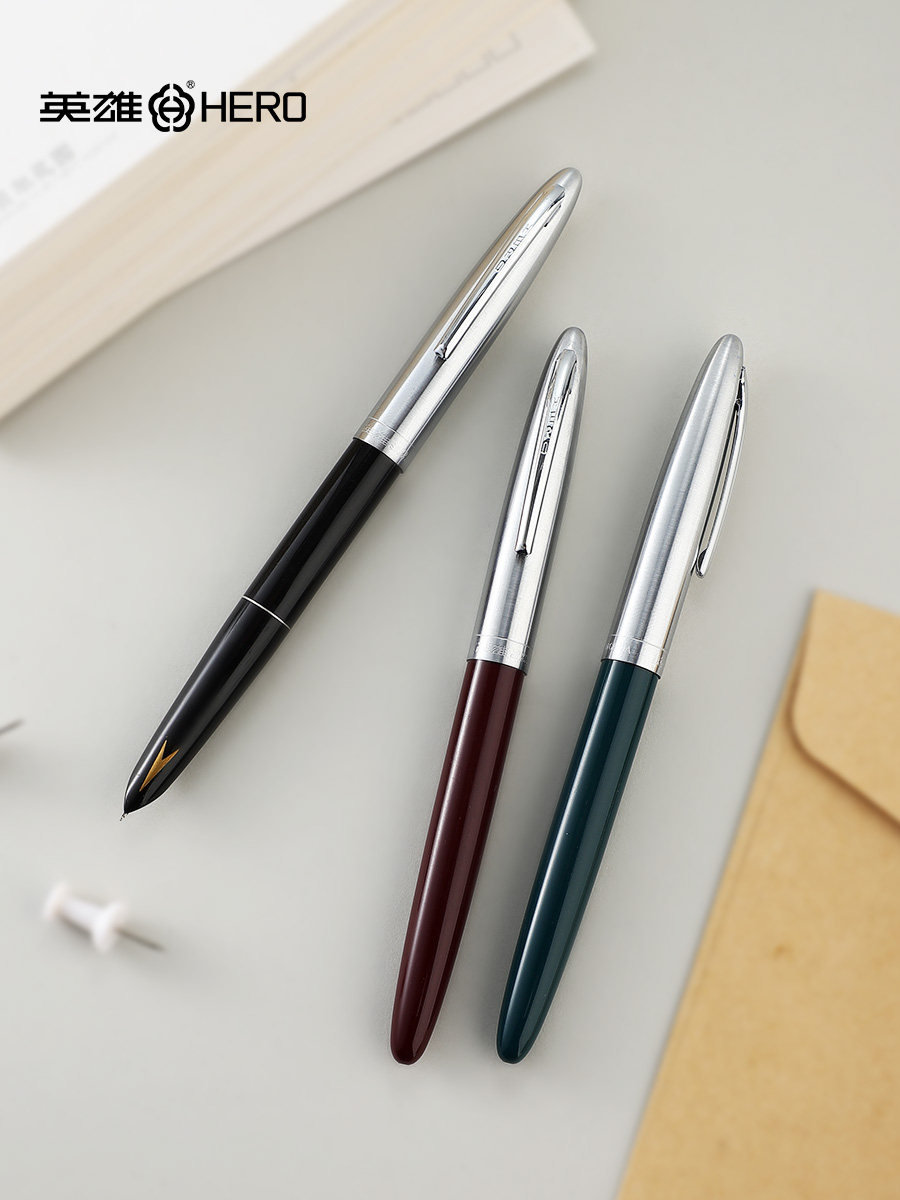 Hero Fountain Pen for Elementary School Students, Dark Nib Calligraphy Pen 329-2, Iridium Gold Pen, Squeeze-Ink, Classic Vintage Style, Student Writing Ink Pen, Calligraphy Pen, Official Genuine Flagship Product