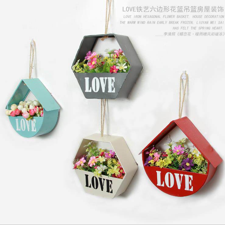 Retro wrought iron craft hanging flower pot flower stand wall decoration pendant creative hanging flower basket wall hanging wall decoration wall decoration