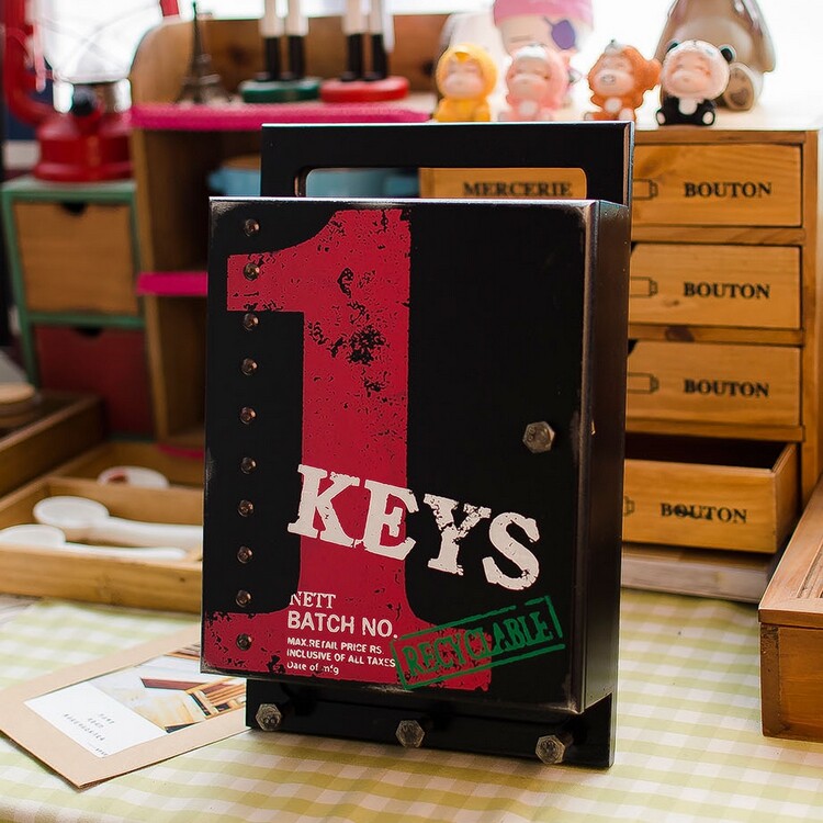 Loft industrial style American country wall decoration wall decoration key box with hook storage box creative home accessories