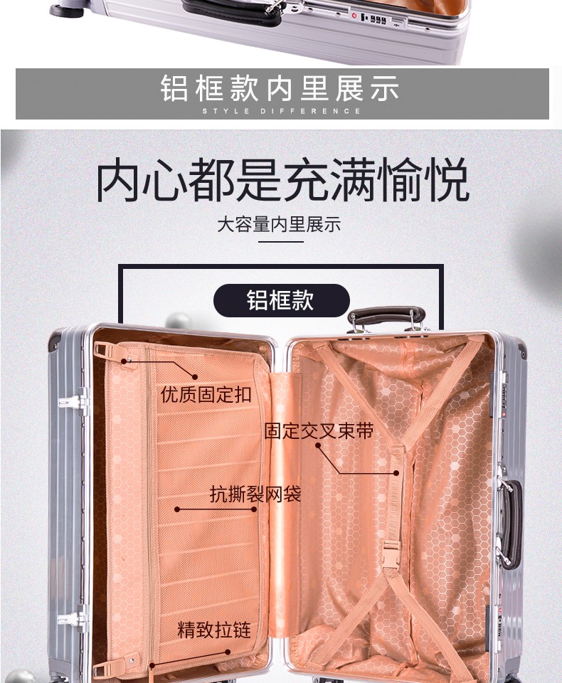 Khung nhôm hành lý xe đẩy hộp mật khẩu vali 32 inch in lưới màu đỏ nhỏ tươi phổ quát bánh xe sinh viên nam và nữ - Va li giá vali