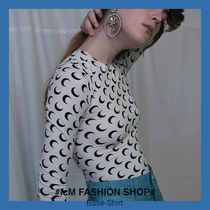 2021 new spring and summer moon base shirt womens long-sleeved round neck elastic thin in-line shape Bi-section