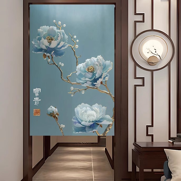 New Chinese-Style Light Luxury Peony Flower Entrance Door Curtain, Bathroom Partition Curtain, Bedroom Partition Curtain, Kitchen Door Curtain Fabric New Chinese-Style Light Luxury Peony Flower Entrance Door Curtain, Bathroom Partition Curtain, Bedroom Partition Curtain, Kitchen Door Curtain Fabric