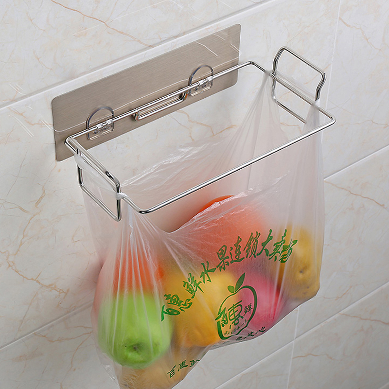 Kitchen classification garbage rack bag rack 304 stainless steel trash can bracket Overall cabinet door hanging trash can storage shelf