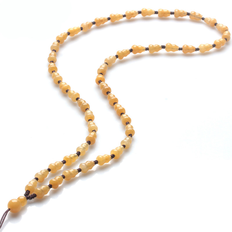 Handmade original pendant lanyard natural yellow dragon jade gourd jade bead necklace rope jade bead lanyard men and women sweater chain