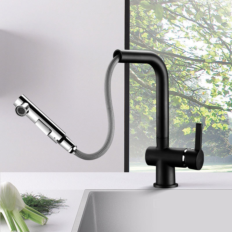 Oulin Black Quartz Stone Kitchen Sink Faucet Kitchen Black Faucet Sink Faucet Rotatable